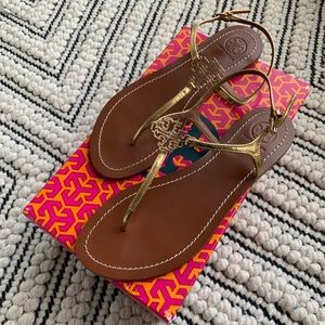 Tory Burch Melinda Flat Gold Thong Sandals 7.5